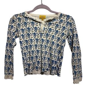 Roller Rabbit Blue Monkey PJ Top, Kids 10- flaw on bottom hem see photos‎